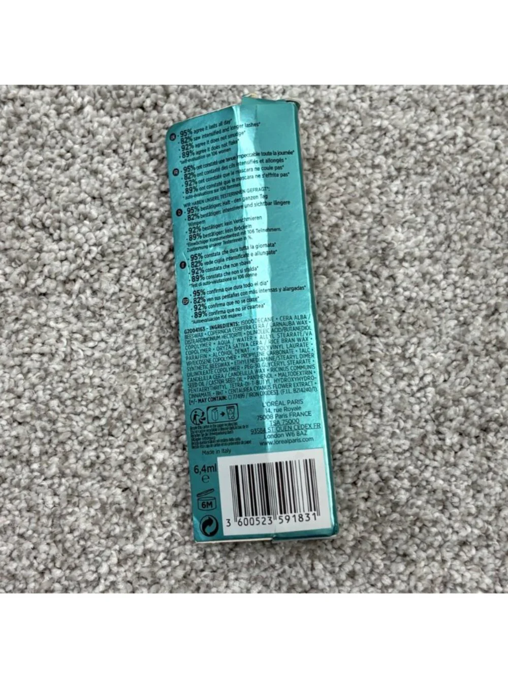 L'Oreal Lash Paradise Waterproof Black Mascara Intense Volume Sensitive Eyes
